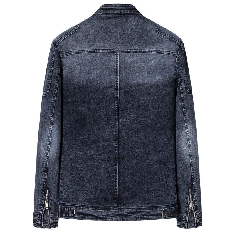 Veste En Jean Hommes Vestes En Coupe Ajustée Coton Vêtements D'extérieur Manteau Printemps Automne - Noir