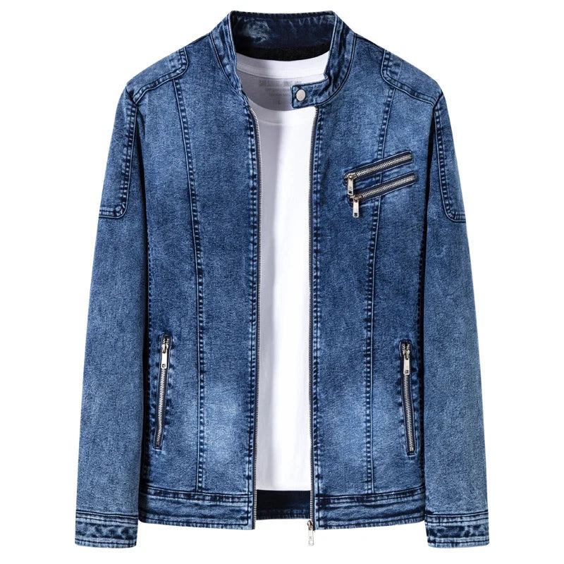 Veste En Jean Hommes Vestes En Coupe Ajustée Coton Vêtements D'extérieur Manteau Printemps Automne - Noir