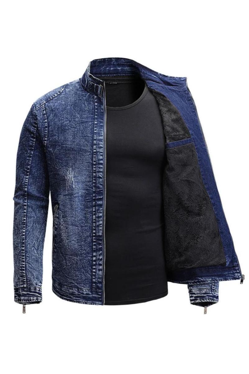 Veste En Jean Noir Hommes Automne Hiver Vestes Polaire Manteaux Coupe Ajustée Décontracté Moto Biker Denim Manteau Vêtement D'extérieur Pour Homme