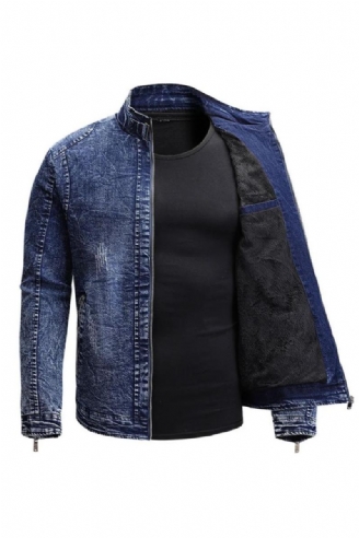 Veste En Jean Noir Hommes Automne Hiver Vestes Polaire Manteaux Coupe Ajustée Décontracté Moto Biker Denim Manteau Vêtement D'extérieur Pour Homme