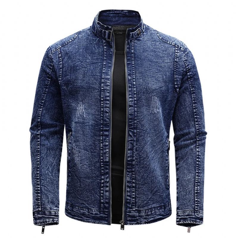 Veste En Jean Noir Hommes Automne Hiver Vestes Polaire Manteaux Coupe Ajustée Décontracté Moto Biker Denim Manteau Vêtement D'extérieur Pour Homme - Noir