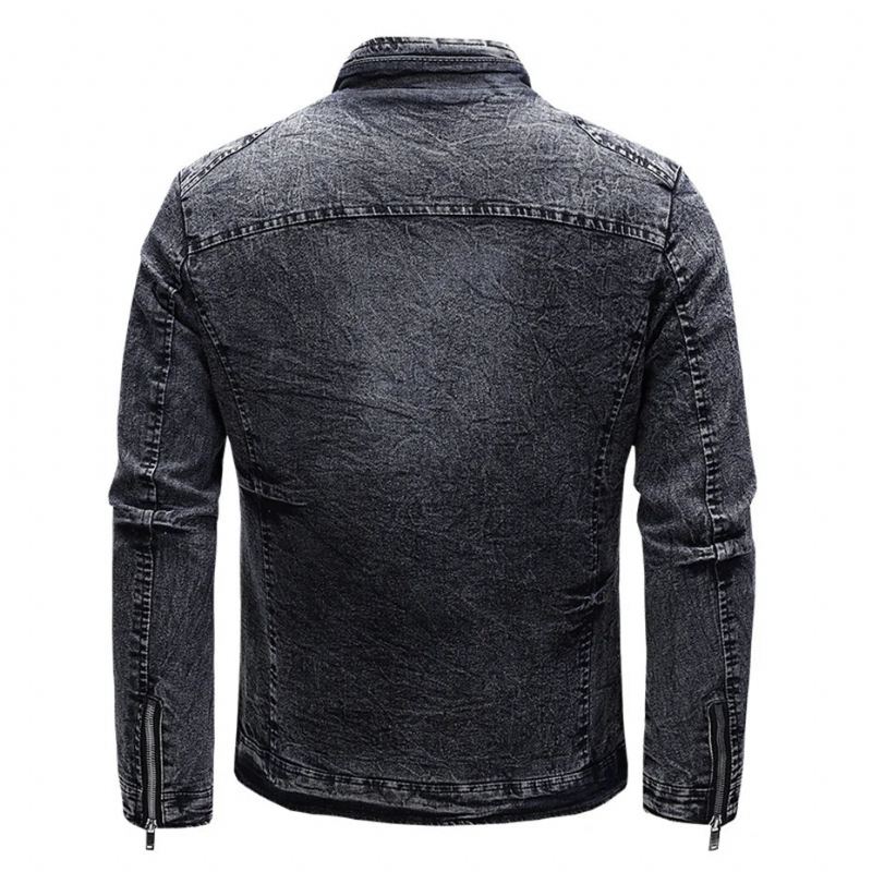 Veste En Jean Noir Hommes Automne Hiver Vestes Polaire Manteaux Coupe Ajustée Décontracté Moto Biker Denim Manteau Vêtement D'extérieur Pour Homme - Noir