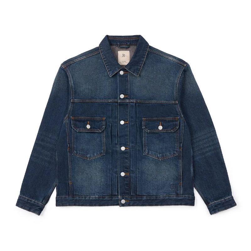 Veste En Jean De Style Occidental Pour Hommes Manteaux De Camionneur Vintage Délavés Design Froncé Printemps - Bleu