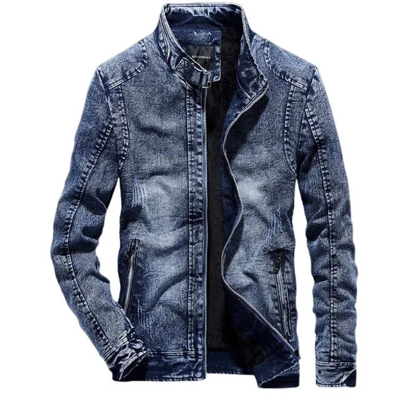 Veste En Jean Vintage Pour Hommes Coupe Cintrée Manteau En Velours Solide En Rétro - Noir