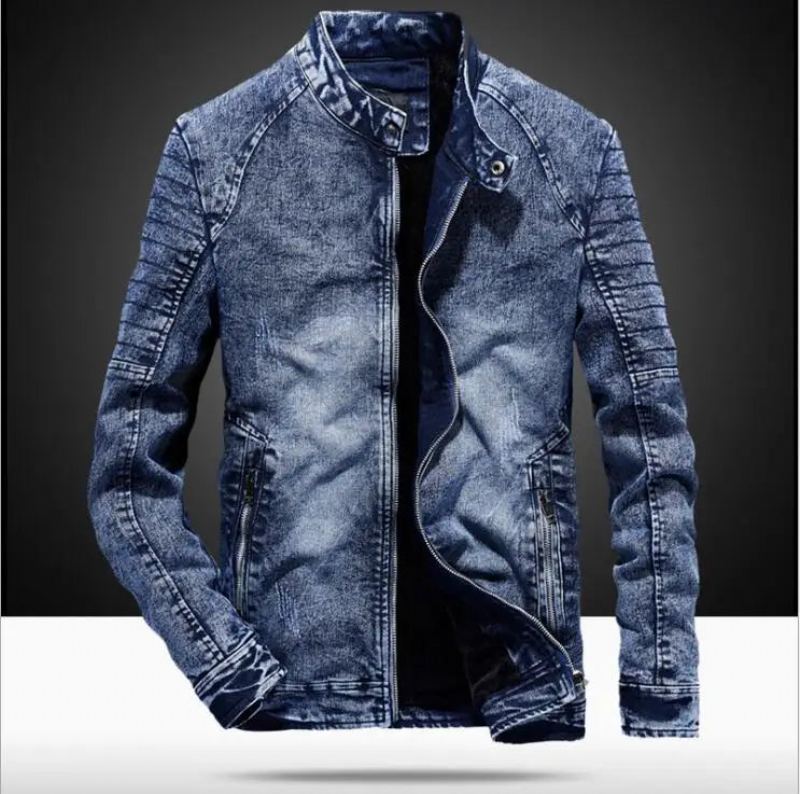 Veste En Jean Vintage Pour Hommes Coupe Cintrée Manteau En Velours Solide En Rétro - Noir