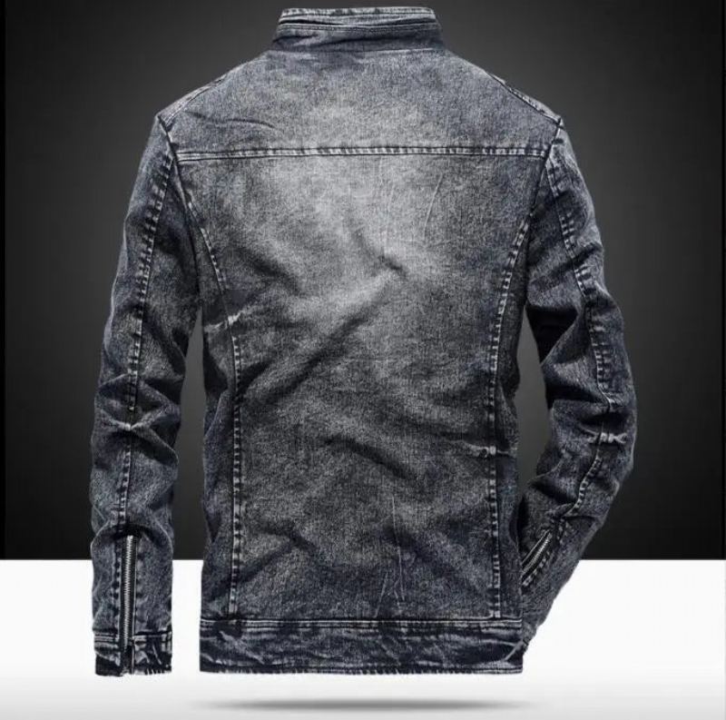 Veste En Jean Vintage Pour Hommes Coupe Cintrée Manteau En Velours Solide En Rétro - Noir