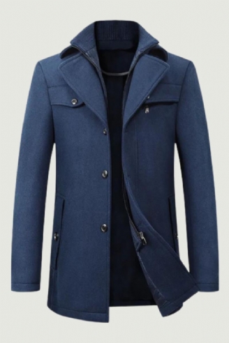 Veste En Laine Pour Hommes Hiver Automne Long Coupe-vent Manteau En Décontracté Épais Cintrée Mâle