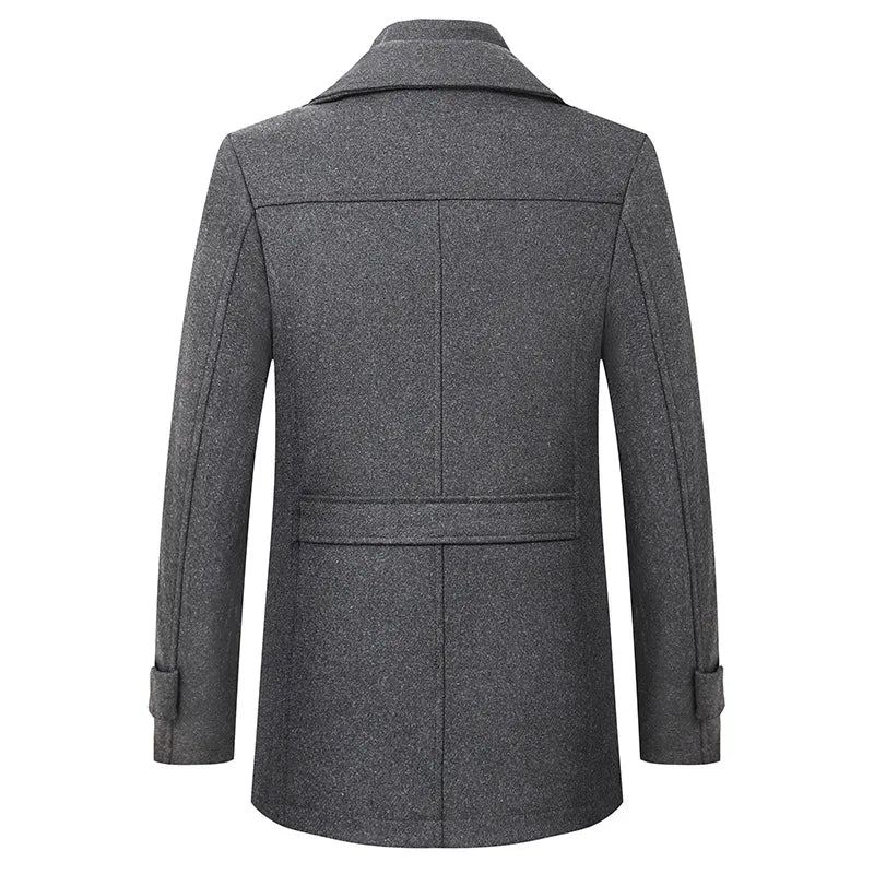 Veste En Laine Pour Hommes Hiver Automne Long Coupe-vent Manteau En Décontracté Épais Cintrée Mâle - Noir