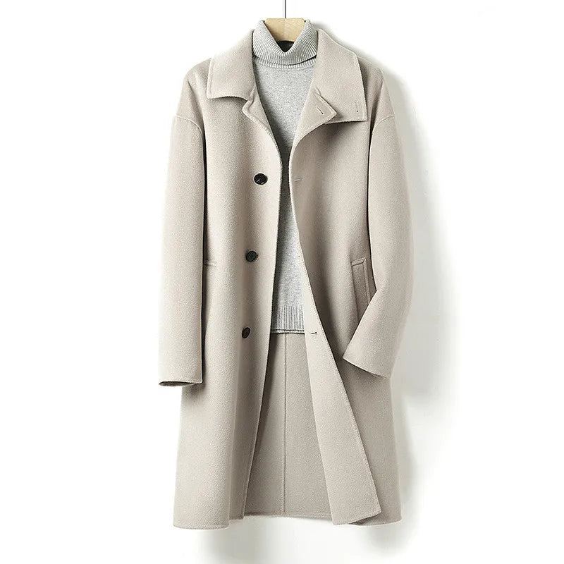 Veste De Manteau En Laine À Manches Longues Pour Femme Coupe Ample Noir Beige Printemps - Blanc