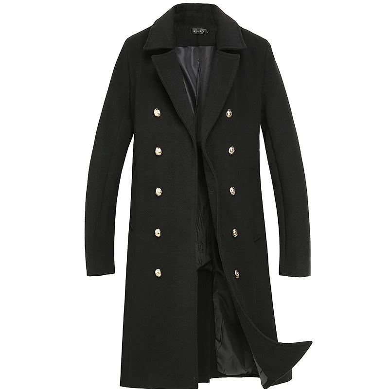 Veste Mi-longue En Laine Épaisse Manteau Ample Et Décontracté Trench-coat À Double Boutonnage Automne Et Hiver - Noir