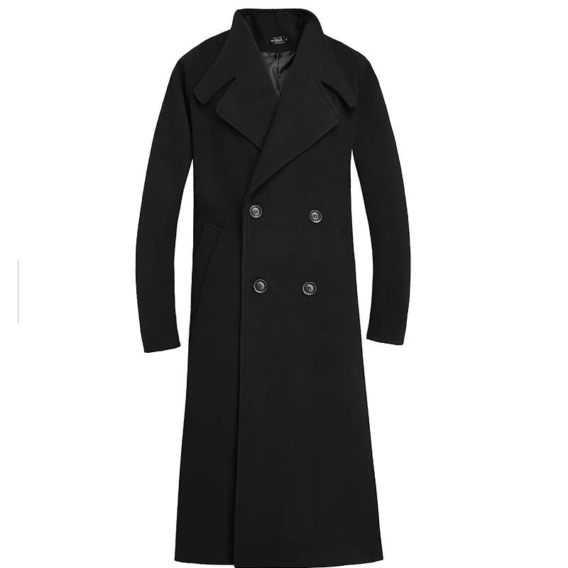 Veste Mi-longue En Laine Épaisse Manteau Ample Et Décontracté Trench-coat À Double Boutonnage Automne Et Hiver - Noir