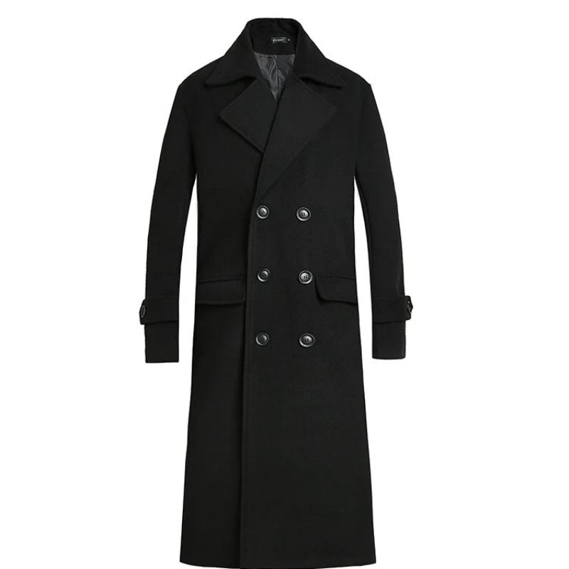 Veste Mi-longue En Laine Épaisse Manteau Ample Et Décontracté Trench-coat À Double Boutonnage Automne Et Hiver - Noir