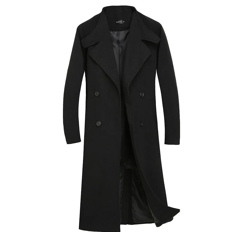 Veste Mi-longue En Laine Épaisse Manteau Ample Et Décontracté Trench-coat À Double Boutonnage Automne Et Hiver - Noir