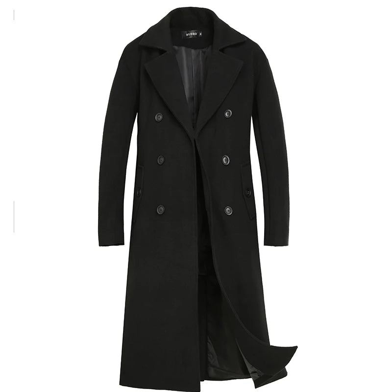 Veste Mi-longue En Laine Épaisse Manteau Ample Et Décontracté Trench-coat À Double Boutonnage Automne Et Hiver - Noir