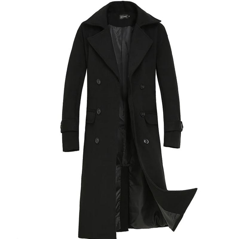 Veste Mi-longue En Laine Épaisse Manteau Ample Et Décontracté Trench-coat À Double Boutonnage Automne Et Hiver - Noir