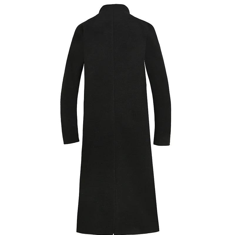 Veste Mi-longue En Laine Épaisse Manteau Ample Et Décontracté Trench-coat À Double Boutonnage Automne Et Hiver - Noir