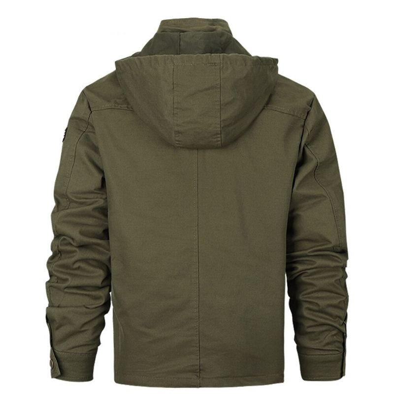 Veste Militaire Hommes À Capuche Coton Pilote Manteau Armée Bomber Vestes Cargo Vol Mâle - Noir