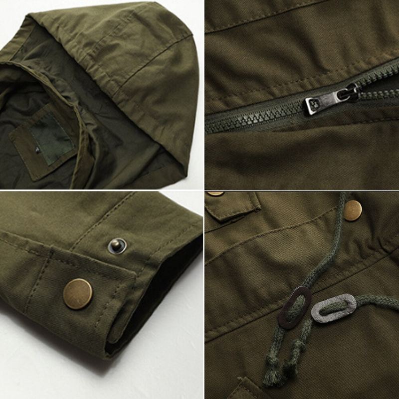 Veste Militaire Hommes À Capuche Coton Pilote Manteau Armée Bomber Vestes Cargo Vol Mâle - Noir