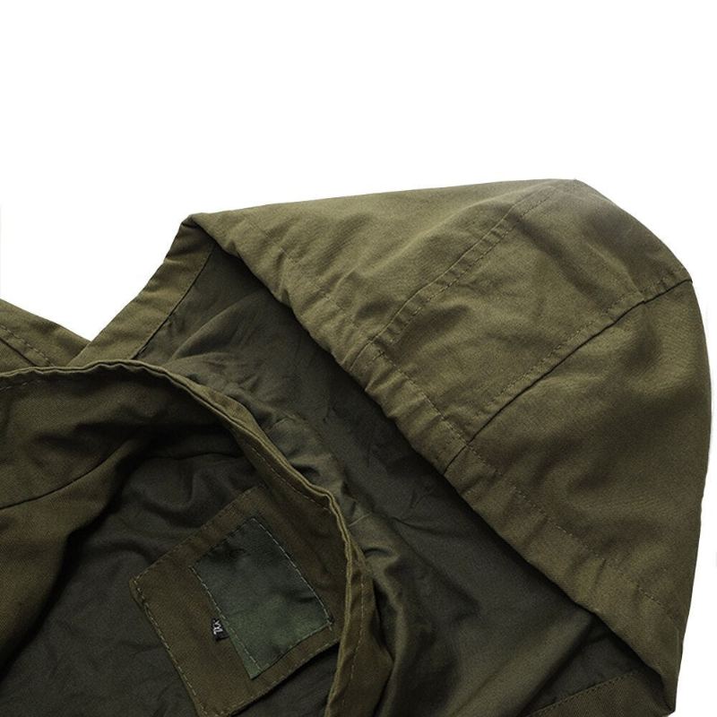 Veste Militaire Hommes À Capuche Coton Pilote Manteau Armée Bomber Vestes Cargo Vol Mâle - Noir