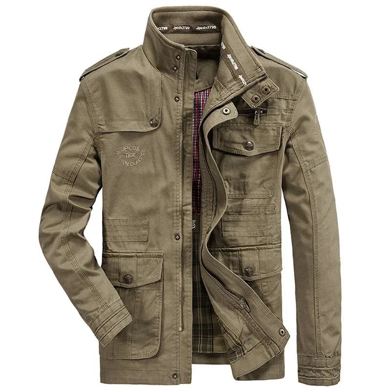 Veste Militaire Hommes Printemps Automne Coton Extérieur Vestes Manteau Décontracté - Noir