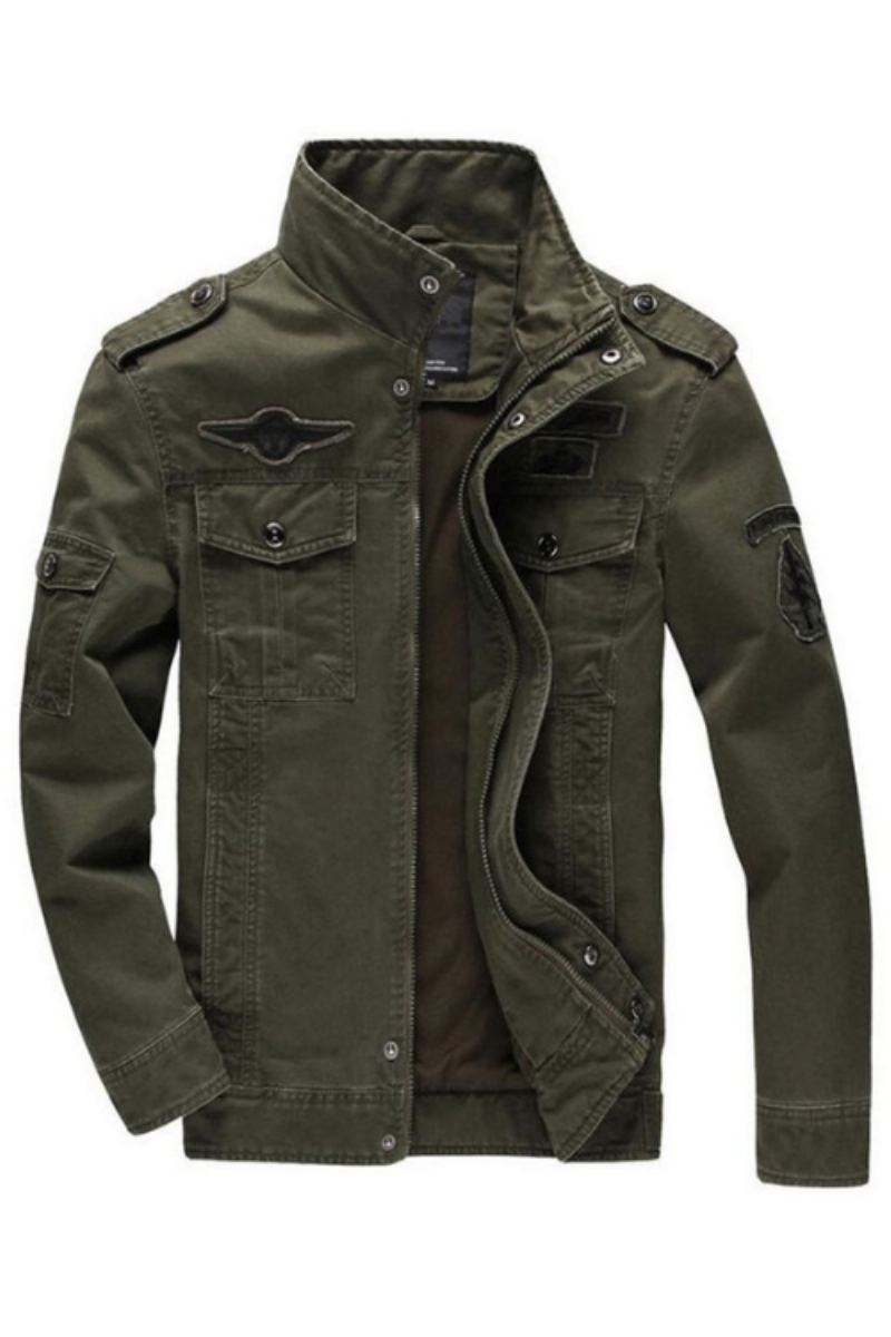 Veste Militaire De L'armée Pour Hommes Manteau Lavé En Coton Multi-poches Vestes De Vol Tactiques De Bombardier Pilote Printemps-automne - Noir