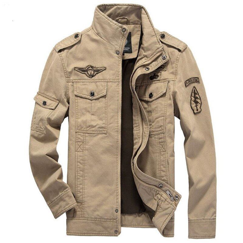 Veste Militaire De L'armée Pour Hommes Manteau Lavé En Coton Multi-poches Vestes De Vol Tactiques De Bombardier Pilote Printemps-automne - Noir