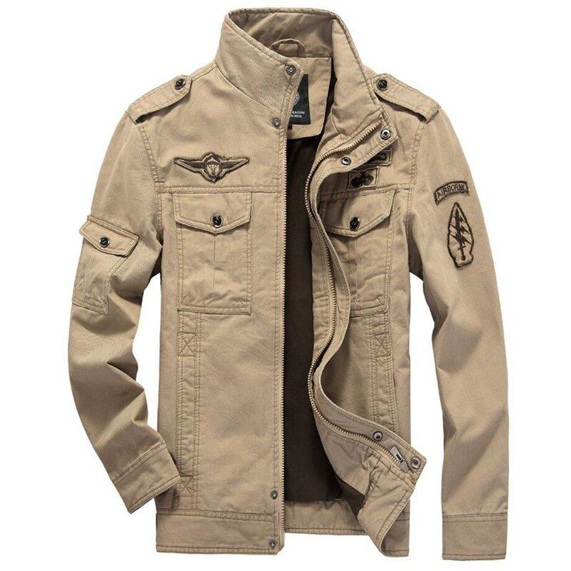 Veste Militaire De L'armée Pour Hommes Manteau Lavé En Coton Multi-poches Vestes De Vol Tactiques De Bombardier Pilote Printemps-automne - Noir