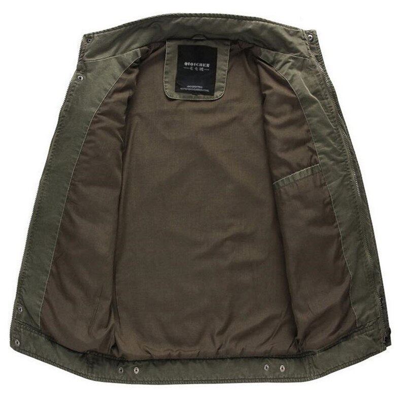 Veste Militaire De L'armée Pour Hommes Manteau Lavé En Coton Multi-poches Vestes De Vol Tactiques De Bombardier Pilote Printemps-automne - Noir