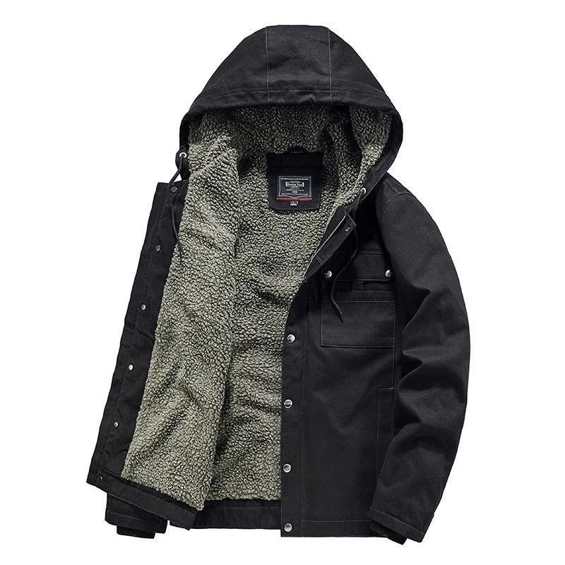 Veste De Moto Manteau Parkas Homme Vestes Froides Militaires À Capuche Vêtements De Luxe Jakets Hiver - Noir