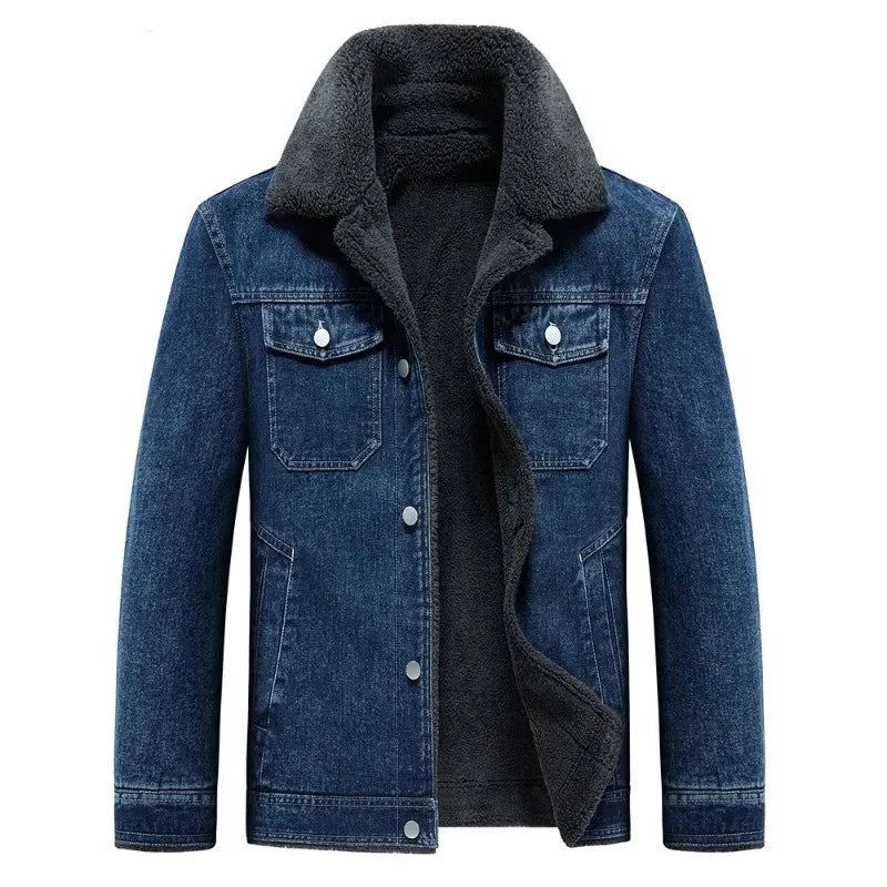 Veste Polaire En Denim Pour Hommes Coupe-vent Épais Et Chaud Manteaux De Cowboy Multi-poches Extérieur Décontracté Pardessus Ample Hiver - Noir