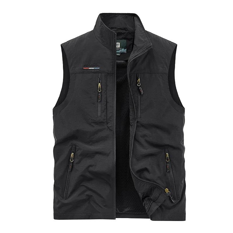 Veste Sans Manches Taille Manteau Hommes Été Gilet Homme Tactique Militaire Parka Travail Vêtements Pour - Noir