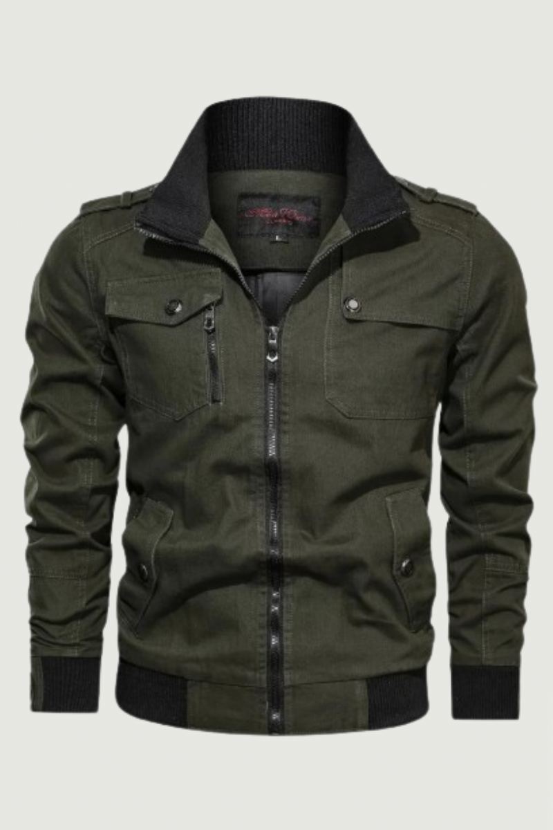 Veste Solide Décontractée Avec Poche Zippée Et Col Montant Pour Homme Manteau Fin En Pur Coton Automne