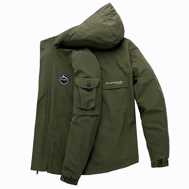 Veste Tactique Pour Hommes Solide Imperméable À Capuche Amovible Coupe-vent Militaire D'extérieur Printemps-automne - Vert Armée