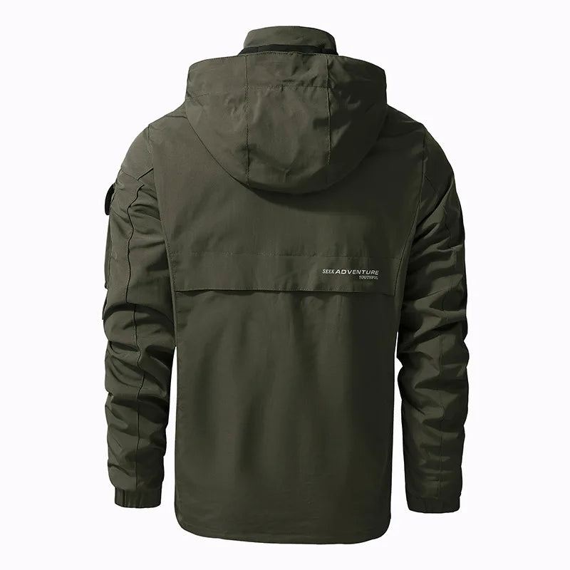 Veste Tactique Pour Hommes Solide Imperméable À Capuche Amovible Coupe-vent Militaire D'extérieur Printemps-automne - Vert Armée