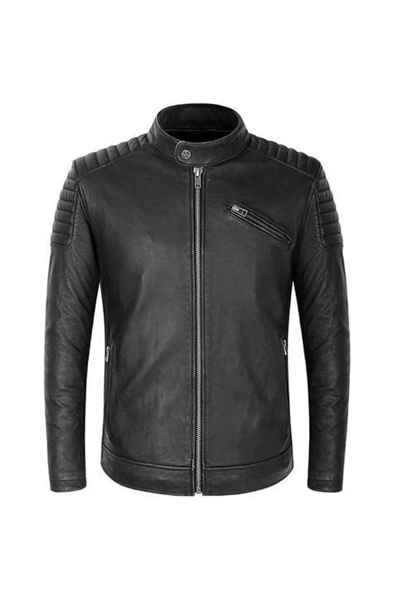 Vestes En Cuir Véritable Naturel En Pour Hommes - Noir