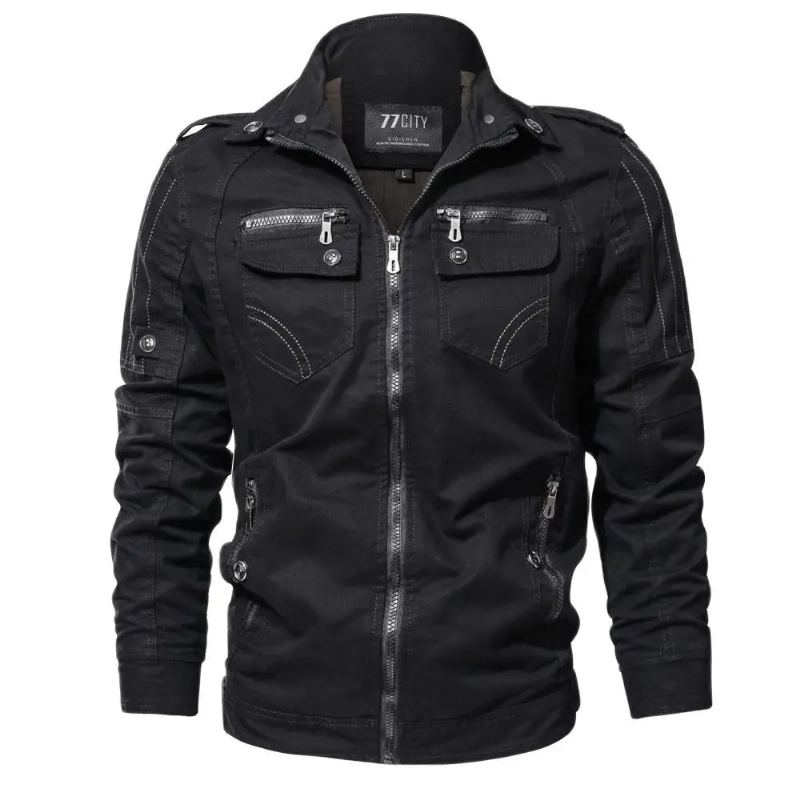 Vestes Décontractées Surdimensionnées Pour Hommes Manteau Masculin Printemps-automne De Bombardier Militaires Manteaux Vêtements D'extérieur - Noir