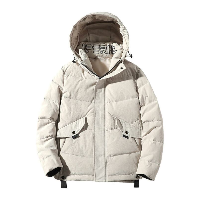 Vestes En Duvet De Canard À Capuche Avec Fermeture Éclair Coupe-vent Manteau Chaud D'hiver Pour Hommes Vêtements D'extérieur - Beige