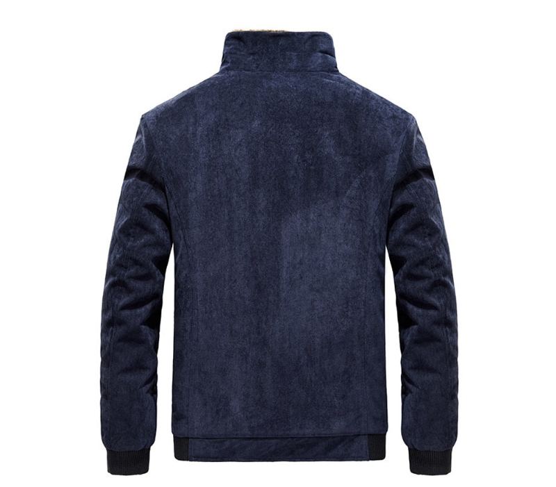 Vestes D'hiver Bombardier Pour Hommes Coupe-vent Avec Col En Fourrure Polaire Chaude Et Slim Vêtements En Velours Côtelé - Bleu