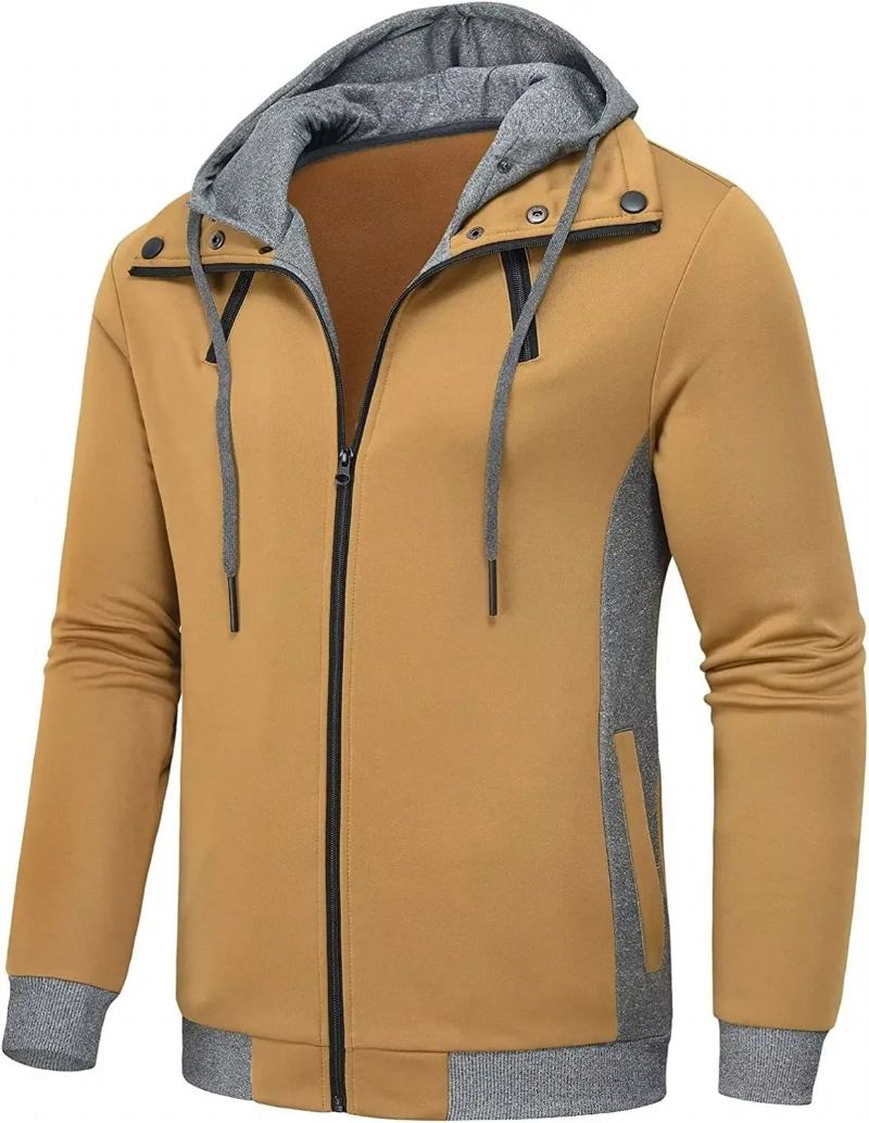 Vestes D'hiver Décontractées Pour Hommes Manteau À Double Fermeture Éclair Streetwear Polaire À Col Roulé Manteaux Coupe-vent Parkas Vêtements - Noir-Two Zipper