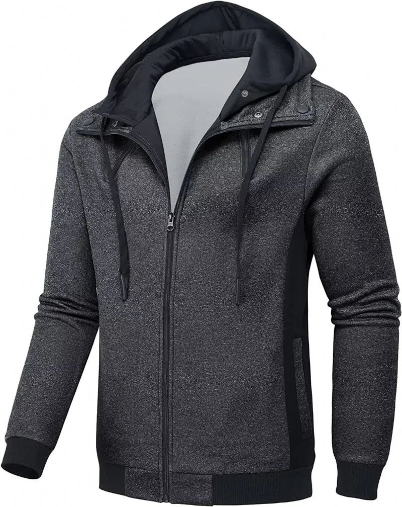 Vestes D'hiver Décontractées Pour Hommes Manteau À Double Fermeture Éclair Streetwear Polaire À Col Roulé Manteaux Coupe-vent Parkas Vêtements - Noir-Two Zipper