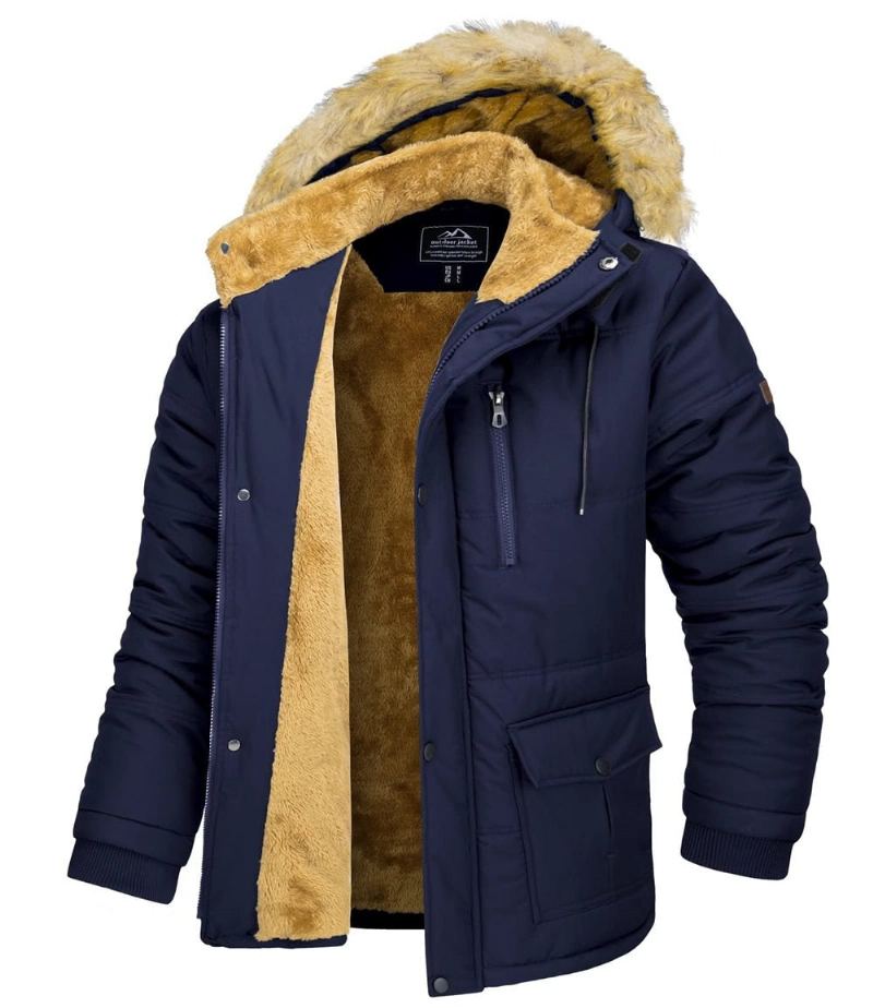 Vestes D'hiver À Doublure Polaire Pour Hommes Manteaux À Capuche Amovible Parka De Randonnée Coupe-vent Décontracté Vêtements D'extérieur - Noir