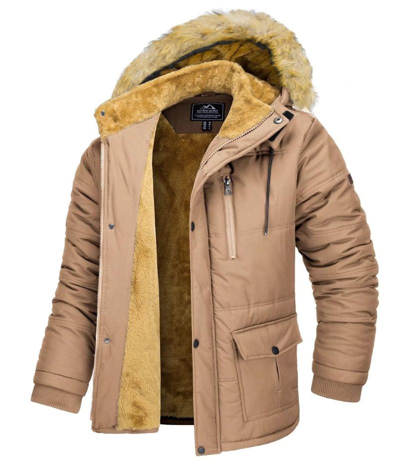 Vestes D'hiver À Doublure Polaire Pour Hommes Manteaux À Capuche Amovible Parka De Randonnée Coupe-vent Décontracté Vêtements D'extérieur - Noir