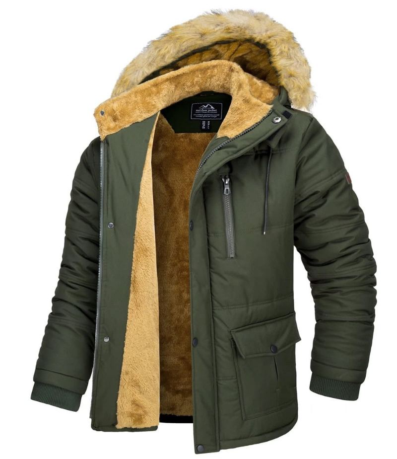 Vestes D'hiver À Doublure Polaire Pour Hommes Manteaux À Capuche Amovible Parka De Randonnée Coupe-vent Décontracté Vêtements D'extérieur - Noir