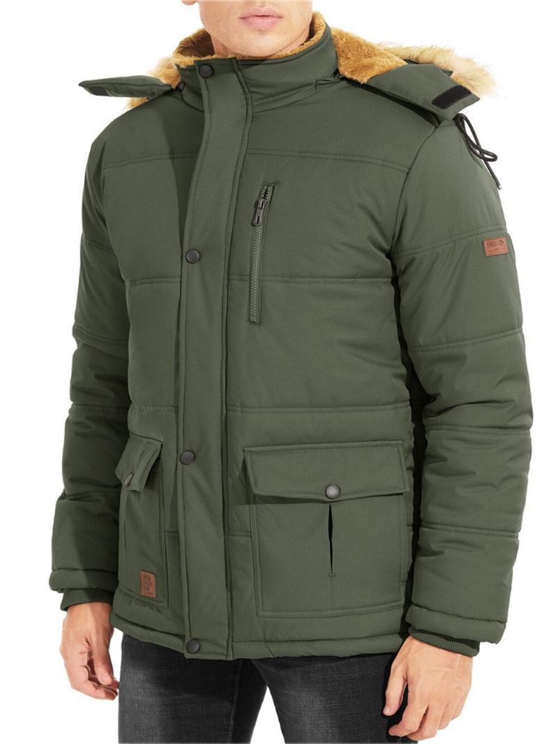 Vestes D'hiver À Doublure Polaire Pour Hommes Manteaux À Capuche Amovible Parka De Randonnée Coupe-vent Décontracté Vêtements D'extérieur - Noir