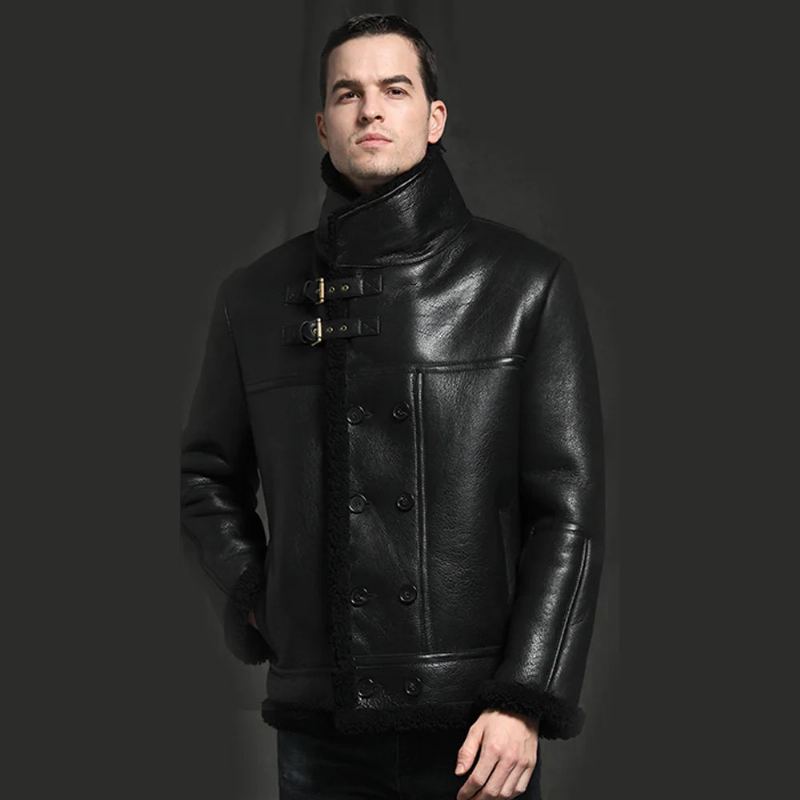 Vestes D'hiver En Fourrure De Mouton Noire Pour Hommes Manteaux En Vraie Marron - Noir