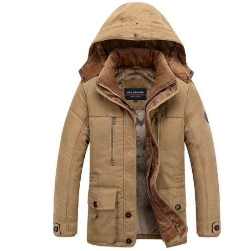 Vestes D'hiver Pour Hommes Parka Épaisse À Capuche Manteaux Chauds Avec Fermeture Éclair Pardessus En Coton Vêtements Élégants - Café