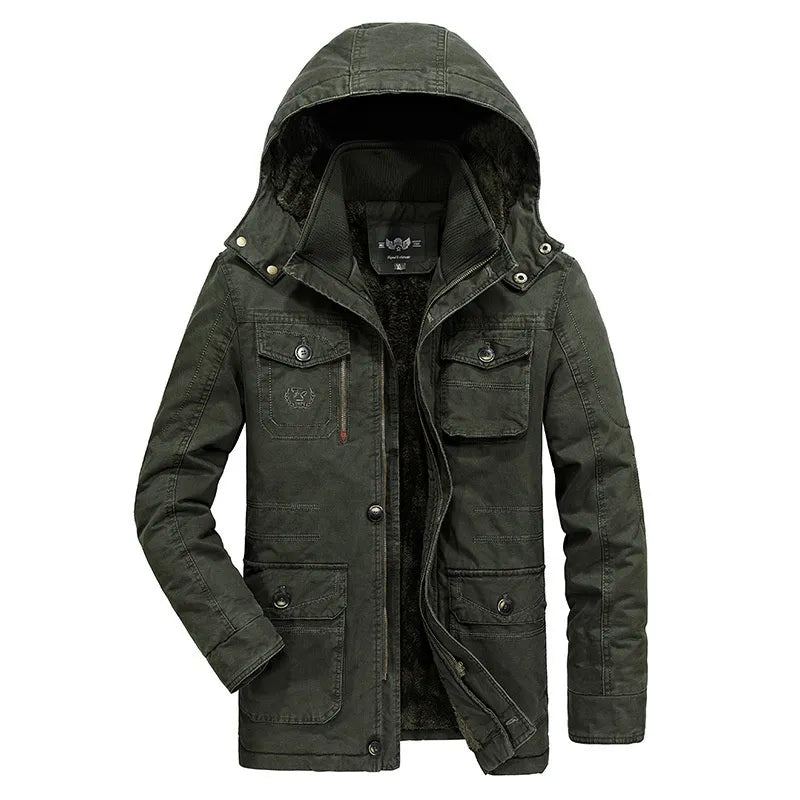 Vestes D'hiver Mi-longues Pour Hommes Style Veste Coupe-vent Rembourrée En Coton Tendance Manteaux Chauffants En - Vert Armée