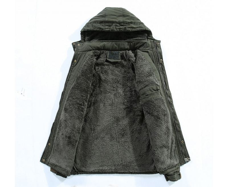 Vestes D'hiver En Polaire Pour Hommes Coupe-vent Chaud Épais Militaires Thermiques À Capuche Vêtements D'extérieur - Kaki