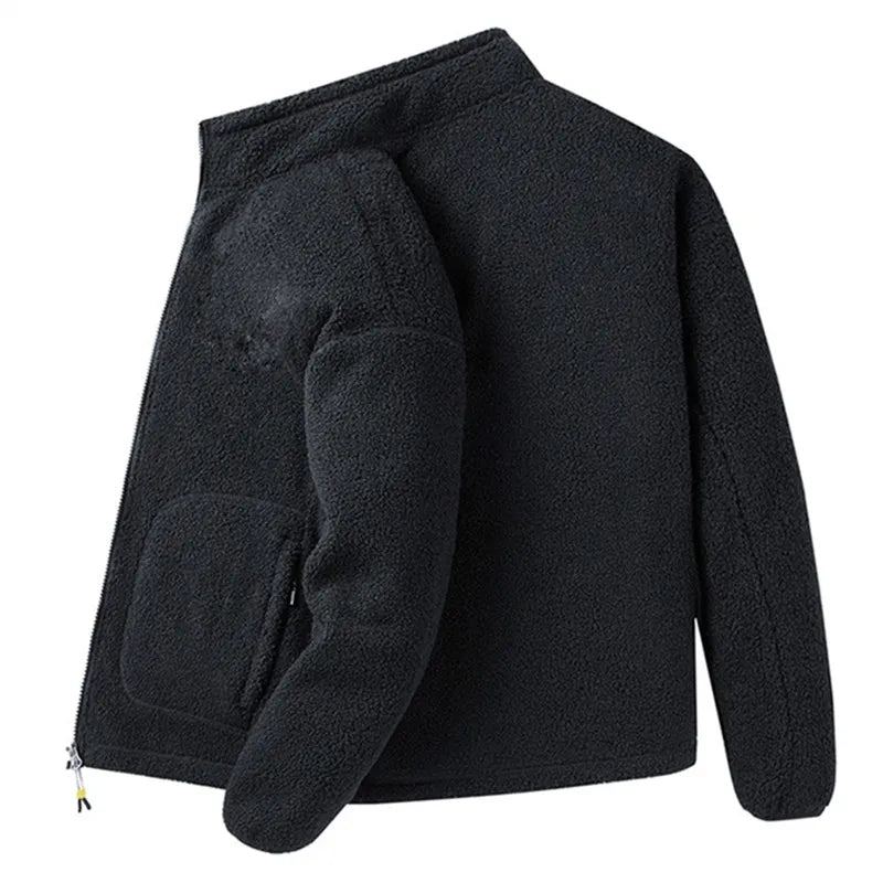 Vestes D'hiver En Polaire Pour Hommes Manteau Chaud Ample Et Décontracté Col Montant Veste D'extérieur Streetwear - Noir