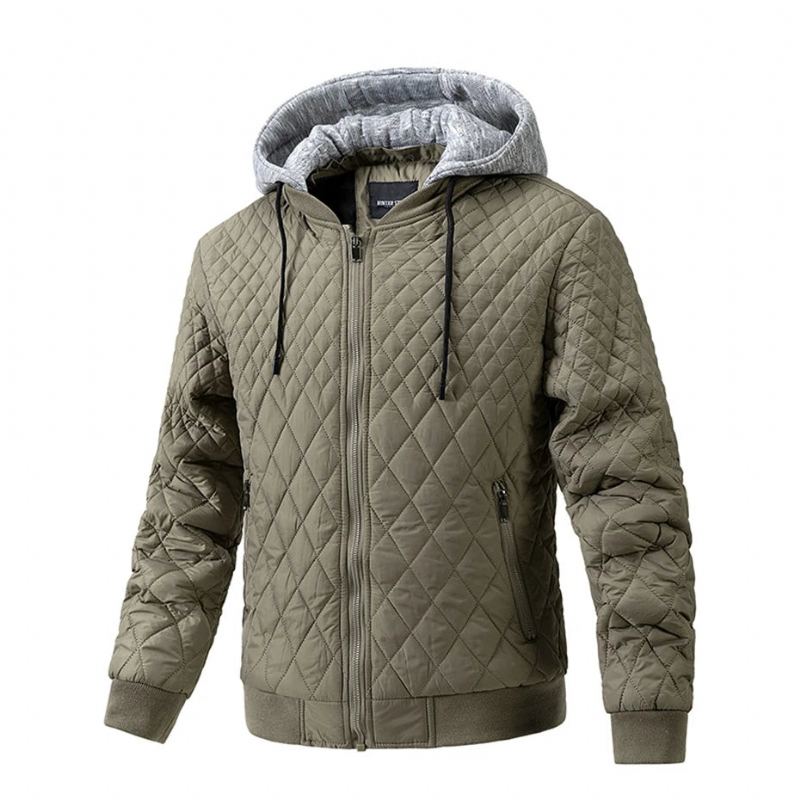 Vestes Hommes Automne Hiver Chaud Épais Veste Manteau Décontracté Prismatique Plaid Vêtements D'extérieur - Vert